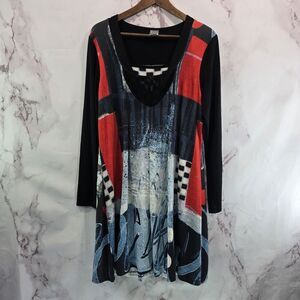 Dolcezza Dress Womens Medium Black Red Long Sleeve Artsy To Wear Checkered
